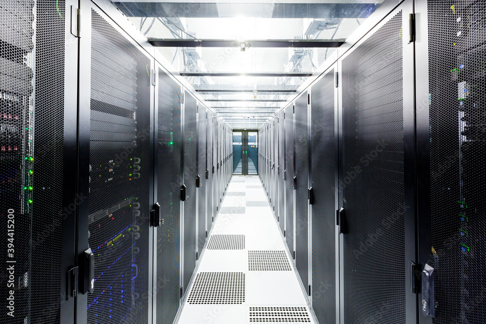 Network servers in a data center. Tier III carrier neutral data center ...
