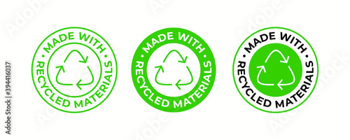 Recycling icon, made of recycled material package sign, vector. Recycling plastic bag or biodegradable and eco safe and bio recyclable package stamp logo