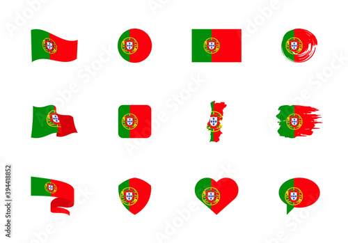 Portugal flag - flat collection. Flags of different shaped twelve flat icons.
