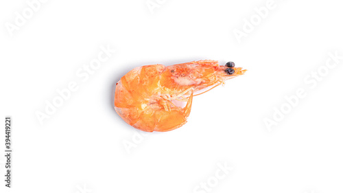Shrimp in a wooden plate on a white background. High quality photo