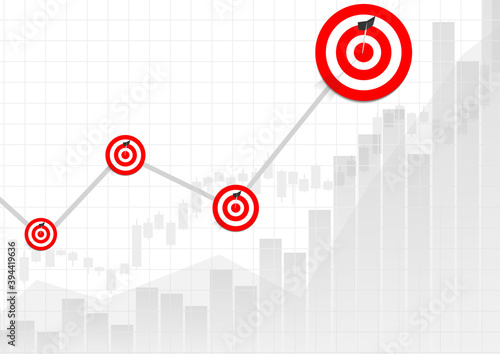 Vector : Increase business graphs with archery targets and arrows on white background