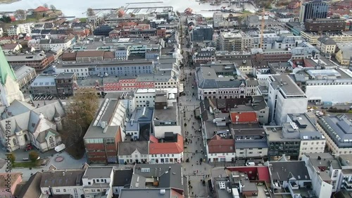 aerial view on the buildings of Kristiansand, Norway at autumn photo