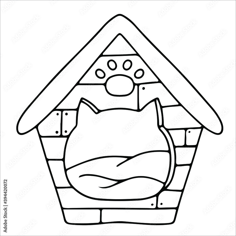 Beautiful house for a cat or dog. Accessories for pets. An element from a set of doodles drawn by hand. Isolated illustration on a white background. Beautiful house for a cat or dog. Accessories for pets. An element from a set of doodles drawn by hand. Isolated illustration on a white background.