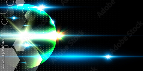 Beautiful technology wave background with blue light digital effect abstract concept.	
