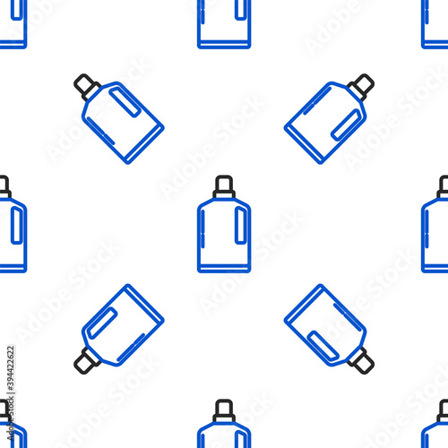 Line Plastic bottle for liquid laundry detergent, bleach, dishwashing liquid or another cleaning agent icon isolated seamless pattern on white background. Colorful outline concept. Vector.