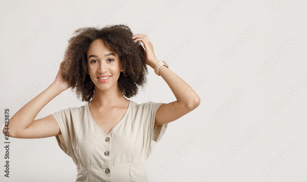 Modern millennial lady and natural positive emotions Modern millennial lady and natural positive emotions