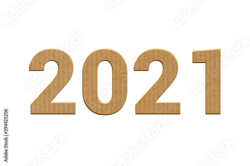 Happy new year 2021 design from cardboard. Design element for festive banner, card, invitation. Minimal cover design.
