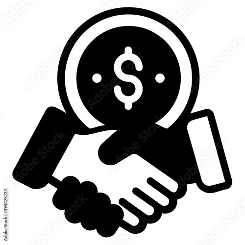 
Handshake with dollar coins denoting referral bonuses icon
