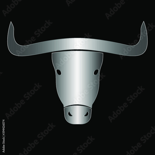 The metal head of a bull. Emblem. 2021 year of the white bull