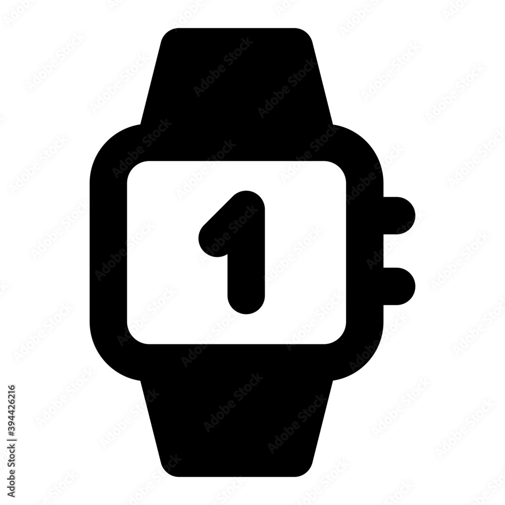 Wrist watch glyph icon, number one inside watch
Wrist watch glyph icon, number one inside watch