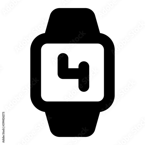 
Wrist watch glyph icon, number one inside watch 
