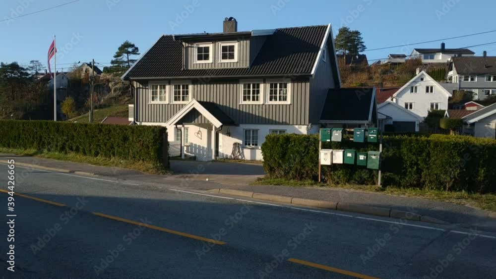 View on the road from the bus near Kristiansand, Norway at sunny autumn weather View on the road from the bus near Kristiansand, Norway at sunny autumn weather