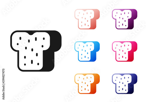 Black Bread toast for sandwich piece of roasted crouton icon isolated on white background. Lunch, dinner, breakfast snack. Set icons colorful. Vector.