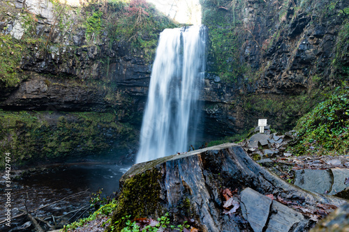 Winter view of Henrhyd Falls near Coelbren, the highest waterfall in South Wales, UK photo