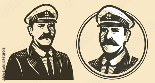 Portrait of ship captain. Sailor sketch vintage vector