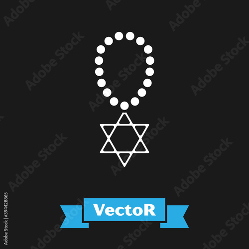 White Star of David necklace on chain icon isolated on black background. Jewish religion symbol. Symbol of Israel. Jewellery and accessory. Vector.