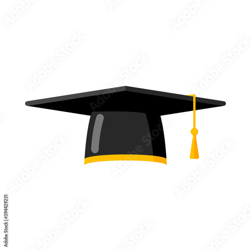 Student graduation hat isolated on white background. Square academic cap. Symbol of bachelor's and master's degree. Flat style vector illustration.