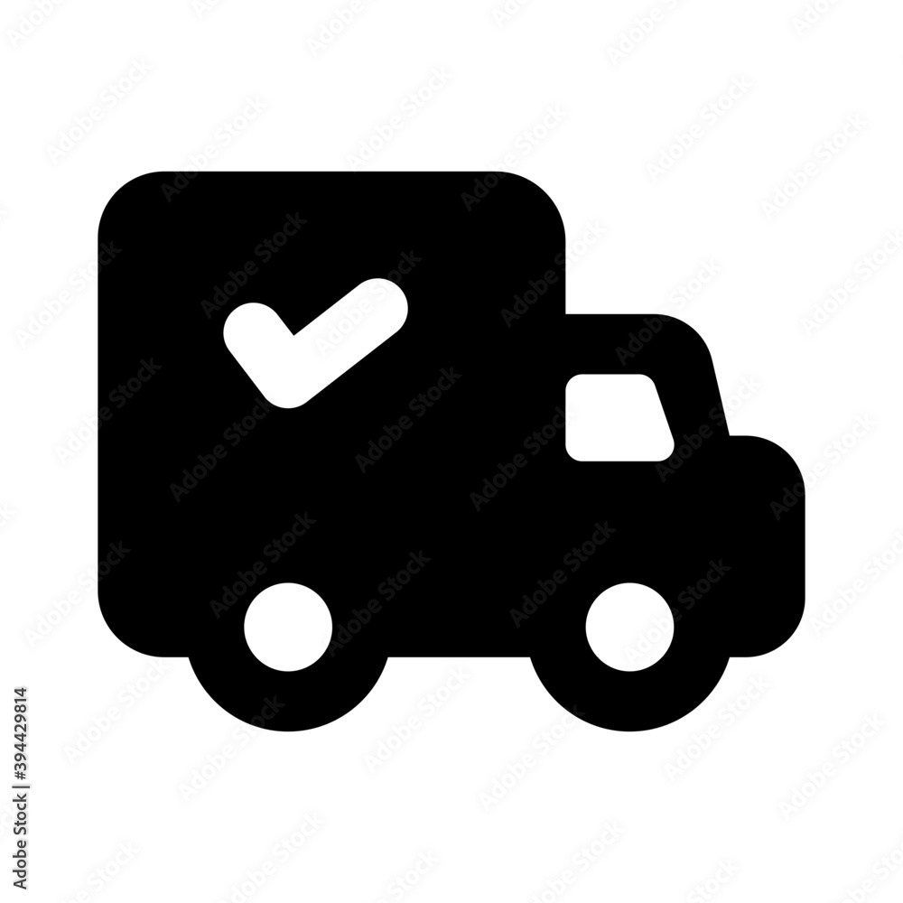 
Verified cargo shipping, solid icon of check truck 

