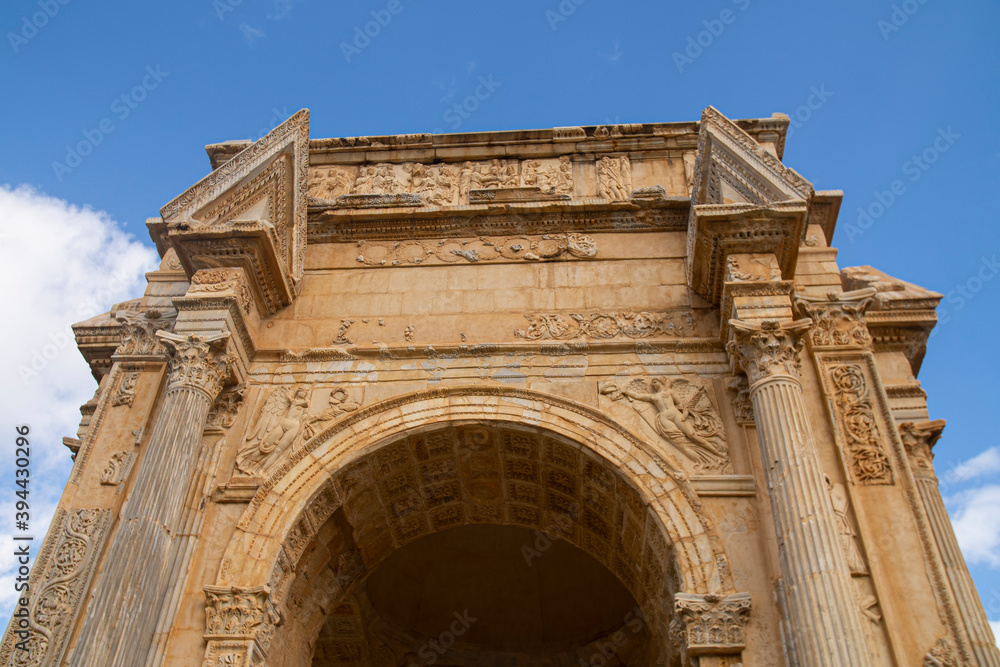 The Arch of Septimius Severus in the archaeological site of Leptis Magna, Libya