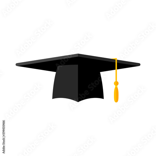 Student graduation hat isolated on white background. Square academic cap. Symbol of bachelor's and master's degree. Flat style vector illustration.