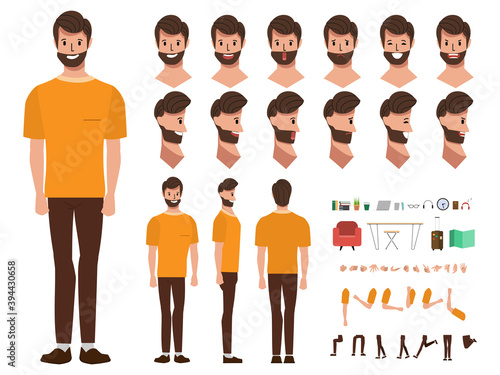 Businessman character creation for animation. Animated face emotion and mouth and hair. Set of businessman doing job flat design.