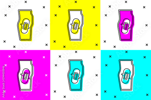 Set Plaster on leg icon isolated on color background. Vector.