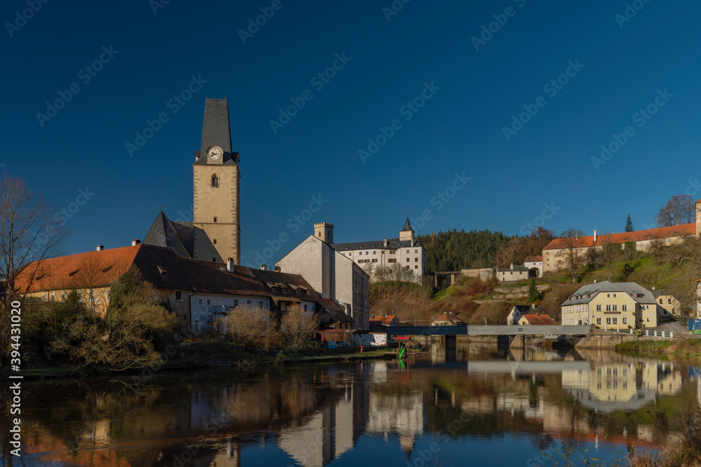 Rozmberk nad Vltavou town with old castle over valley of river Vltava Rozmberk nad Vltavou town with old castle over valley of river Vltava