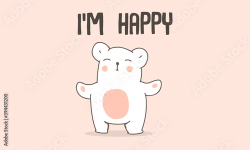 The cute bear smiles and tries to hug. Holiday card with cute character isolated on pink background. Hand-drawn vector illustration for print
