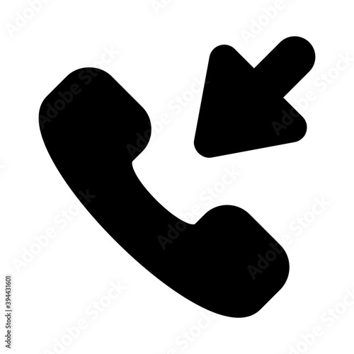 
Phone receiver with downward arrow showing concept of incoming call icon
