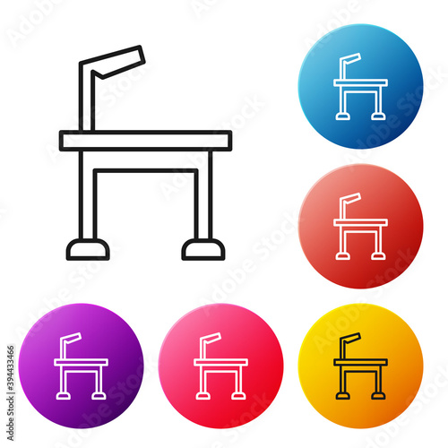 Black line Pet grooming table icon isolated on white background. Set icons colorful circle buttons. Vector.