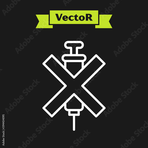 White line No doping syringe icon isolated on black background. Vector.