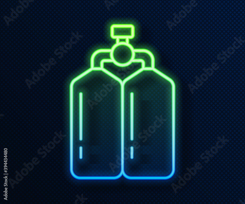 Glowing neon line Aqualung icon isolated on blue background. Oxygen tank for diver. Diving equipment. Extreme sport. Diving underwater equipment. Vector.