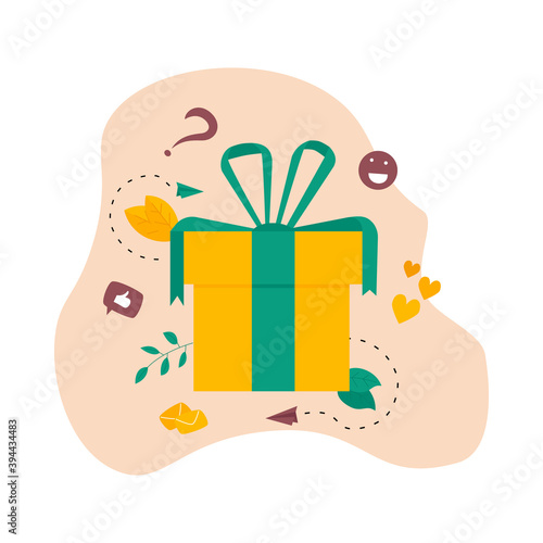 Online gift box. Promotion of online store or shop loyalty program and bonus. Vector illustration for advertisement