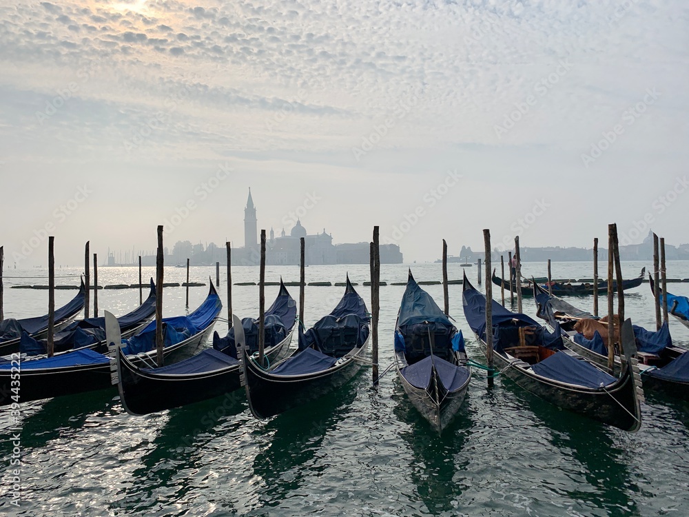 Venice gondolas on a hazy day