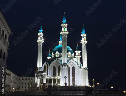 view of the Kul Sharif mosque in Kazan, photo taken in a late summer evening