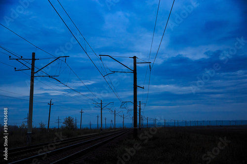 Railroad branch in cloudy morning or evening