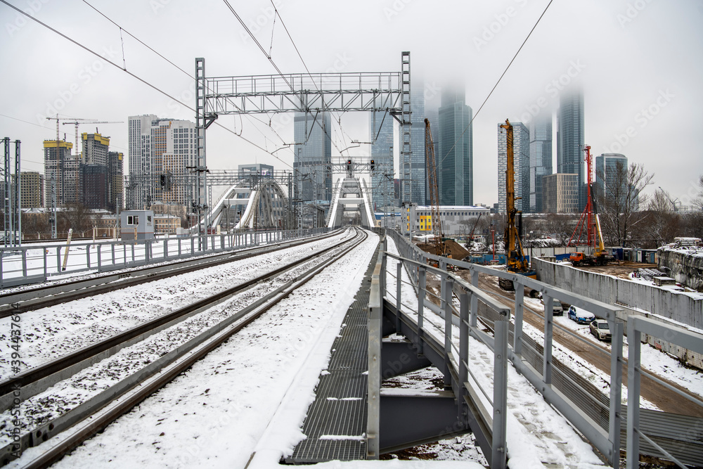 Fototapeta premium industrial landscape with railway tracks and bridges