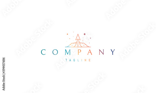Vector logo on which an abstract image of a rocket taking off.
