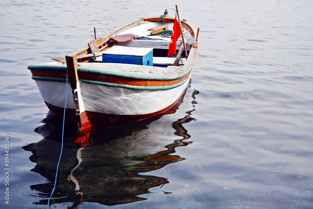 Boat on the water with Turkish flag on.