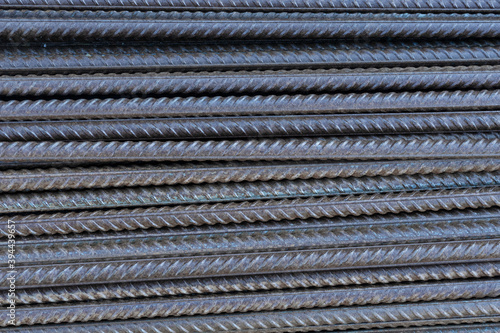 Metal rods of fittings. Reinforcement for construction. Metal construction fittings background.