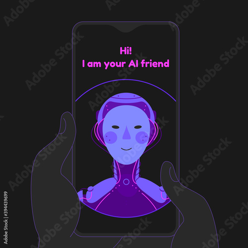 Chatbot robot chatting vector illustration. Isolated detailed illustration of AI friend application. Emotional and psycologic help and support.