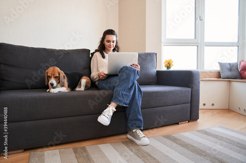Woman working online from home