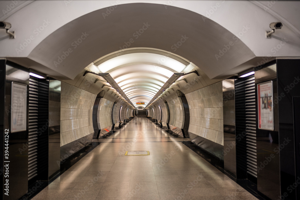 nterior of ceilings and walls with lamps in the Moscow metro