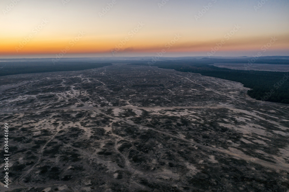 Bledowska Desert sand the largest area of quicksand in Poland. Located on the border of the Silesian Upland, Bledow, Klucze and village of Chechlo, large forest area aerial drone