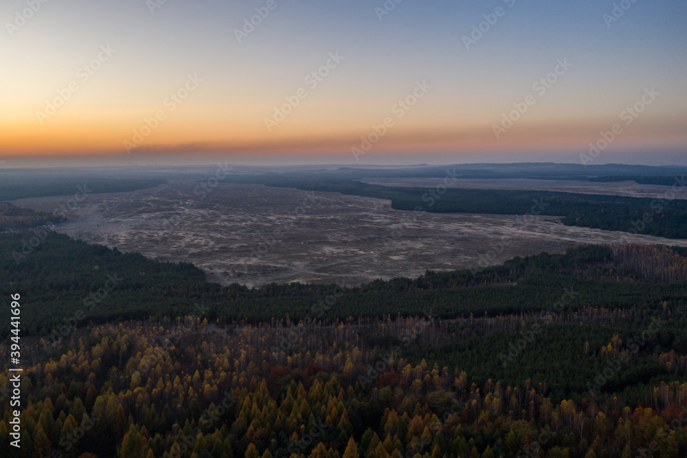 Bledowska Desert sand the largest area of quicksand in Poland. Located on the border of the Silesian Upland, Bledow, Klucze and village of Chechlo, large forest area aerial drone