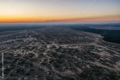 Bledowska Desert sand the largest area of quicksand in Poland. Located on the border of the Silesian Upland  Bledow  Klucze and village of Chechlo  large forest area aerial drone