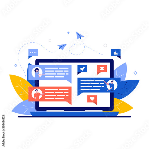 Forum, internet communication concept with character. Online chat service and group discussion platform. Modern flat illustration for landing page, web banner, infographics, hero images