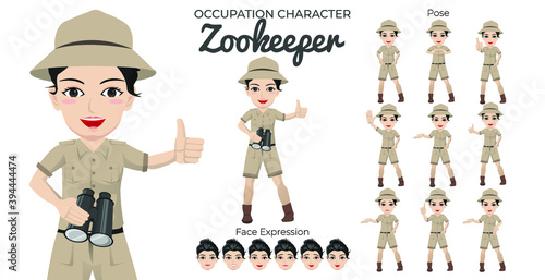 Female Zookepeer Character Set with Variety of Pose and Face Expression