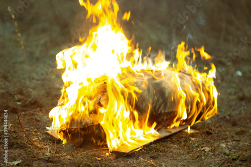 Bright hot red flames and gray smoke from burning construction debris Gorenje photo