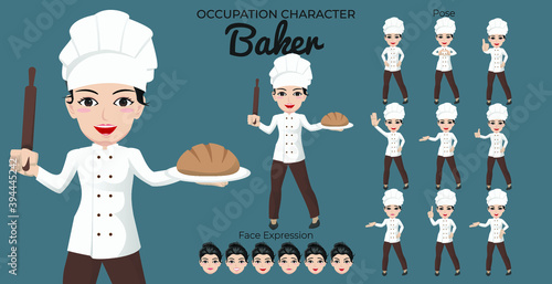 Female Baker Character Set with Variety of Pose and Face Expression